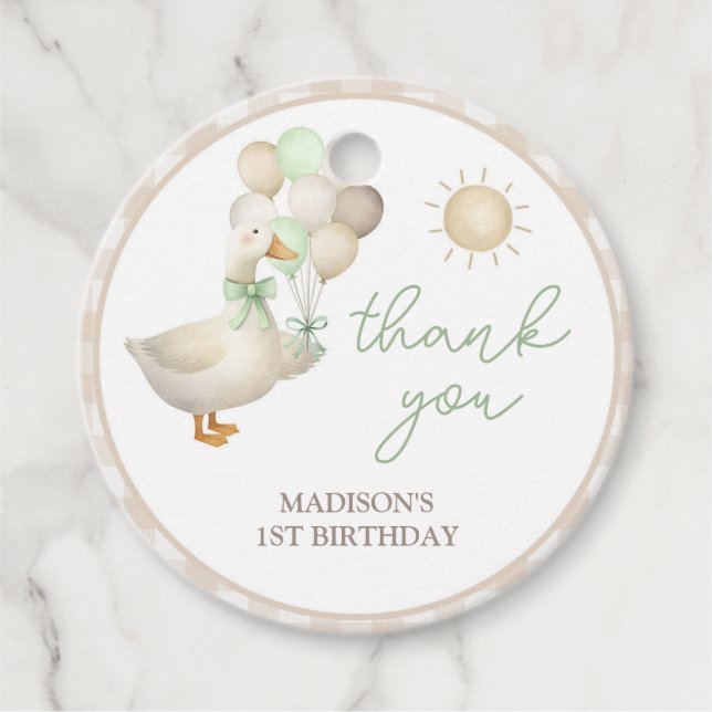 EINE Alberne Gans, Pink Gingham, Retro Gefallen Ta Geschenkanhänger (Vorderseite)