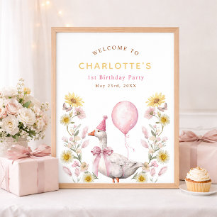 Eine alberne Gans Rosa Schleife 1. Geburtstags-Wil Poster