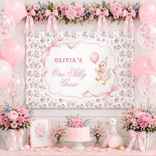 Eine alberne Gans rosa Schleife floral 1. Geburtst Banner