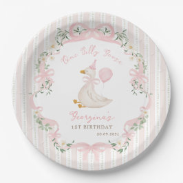 Eine alberne Gans rosa Schleife floral 1. Geburtst Pappteller