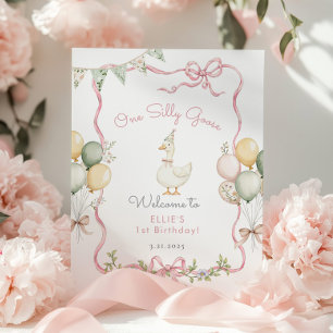 Eine alberne Gans rosa Schleife Mädchen 1. Geburts Poster