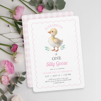 Eine alberne Gans Rosa Whimsical Mädchen Erster Ge Einladung