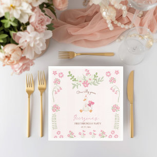 Eine alberne Gans Vintage Rosa Ente 1. Geburtstag Serviette