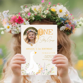 Eine Alberne Gänse Wildblume 1. Geburtstag Foto Einladung
