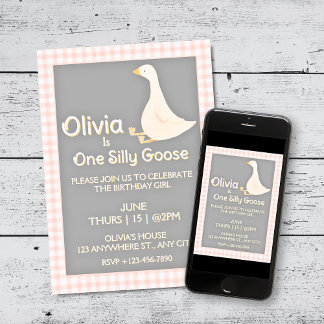 Eine Alberne Gänsepink-Gingham-Girl-Geburtstagspar Einladung