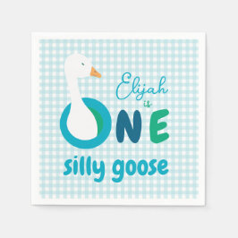Eine Alberne Goose Blue Gingham First Birthday Par Serviette