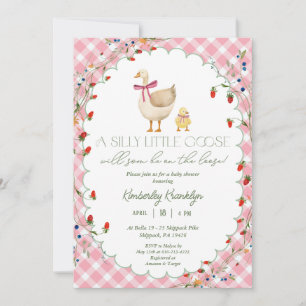 Eine Alberne kleine Gänse Pink Gingham Girl Baby D Einladung