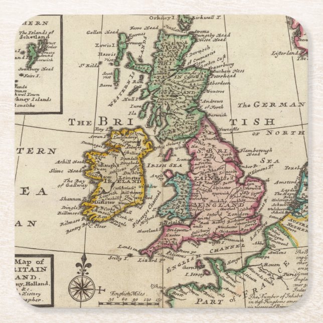 Eine allgemeine Karte von Großbritannien und von Rechteckiger Pappuntersetzer (Vorderseite)