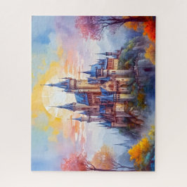 Eine alte magische Burg im Morgennebel