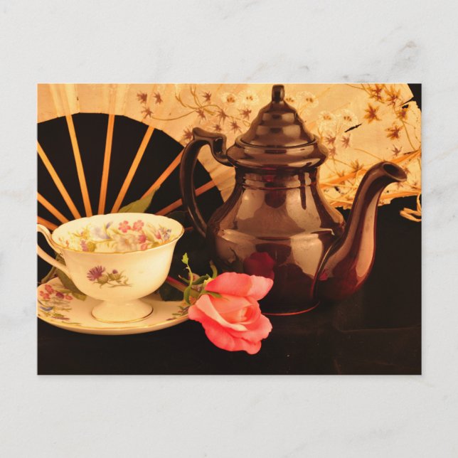 Eine altmodische Tea Time Post Card Postkarte (Vorderseite)