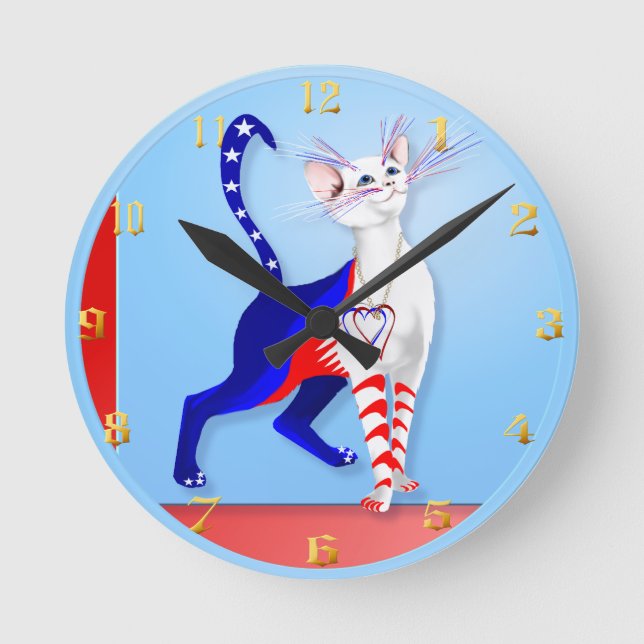 Eine amerikanische Cat Wallclock Runde Wanduhr (Vorderseite)