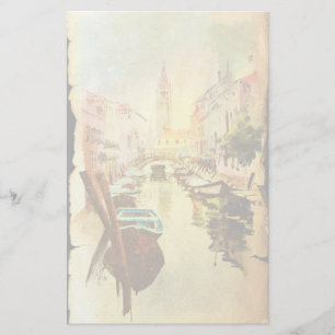 Eine Ansicht des Kanals mit Booten und Gebäude Briefpapier