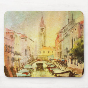 Eine Ansicht des Kanals mit Booten und Gebäude Mousepad