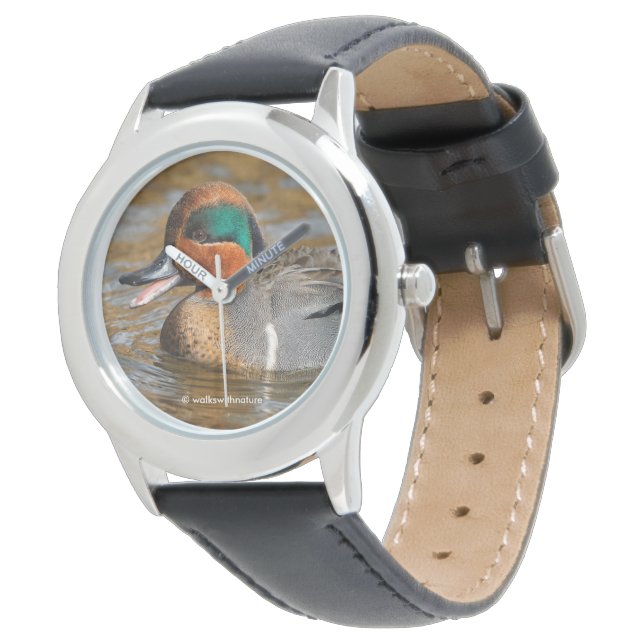 Eine Aquamarine Grauente am Teich Armbanduhr (Schrägansicht)