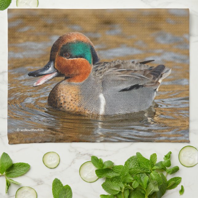 Eine Aquamarine Grauente am Teich Küchentuch (Gefaltet)