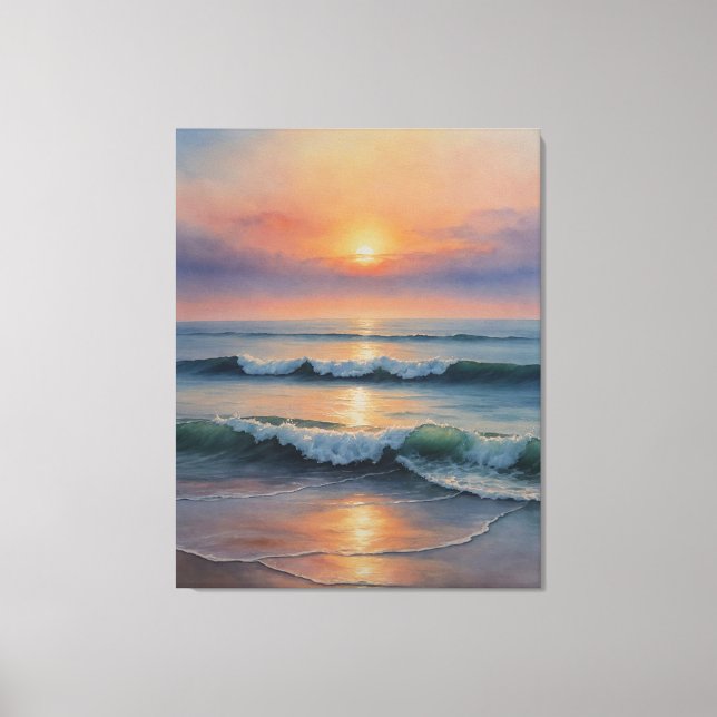 eine Aquarellfärbung der Wellen am Strand Leinwanddruck (Vorderseite)
