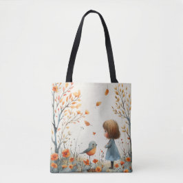 Eine Aquarellmalerei mit kleinen Mädchen und Vögel Tasche