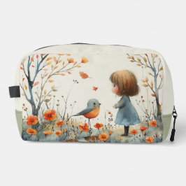 Eine Aquarellmalerei mit kleinen Mädchen und Vögel Waschbeutel