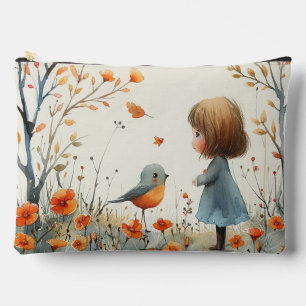 Eine Aquarellmalerei mit kleinen Mädchen und Vögel Zubehörtasche