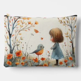 Eine Aquarellmalerei mit kleinen Mädchen und Vögel Zubehörtasche