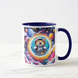 Eine Astronautenkatze, die im All schwimmt. Tasse