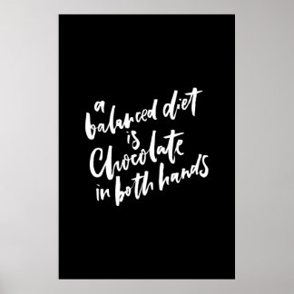 Eine ausgewogene Ernährung ist in beiden Händen Sc Poster