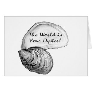 Eine Austern-Muschel mit dem Sprichwort "die Welt