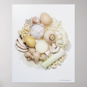Eine Auswahl der weißen Früchte u. des Gemüses Poster