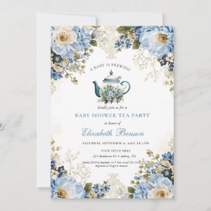 Eine Baby Brauerei Blaue Blumen Dusche Einladung