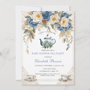 Eine Baby Brauerei Blaue Blumen Dusche Einladung