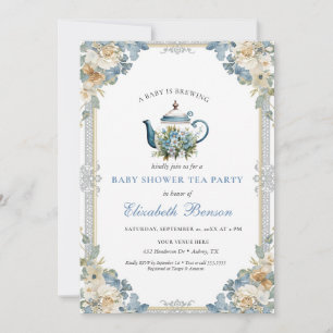Eine Baby Brauerei Blaue Florale Babyparty Einladung