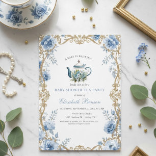 Eine Baby Brauerei Blaue Florale Babyparty Einladung