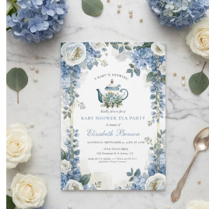 Eine Baby Brauerei Blaue Florale Babyparty Einladung