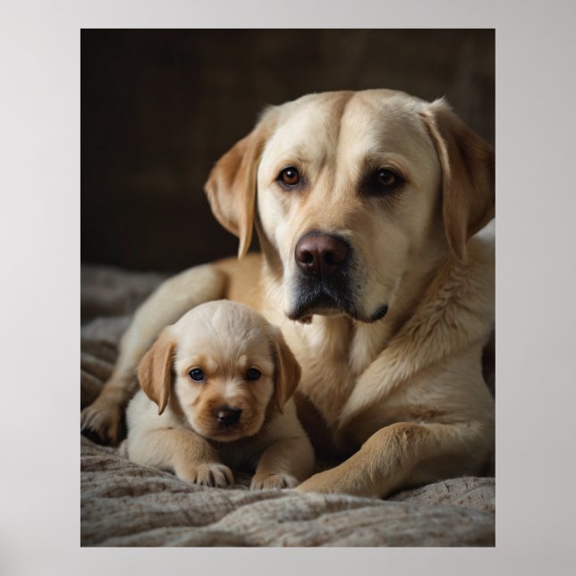 Eine beige Labrador-Frau, die einen neugeborenen W Poster (Vorne)