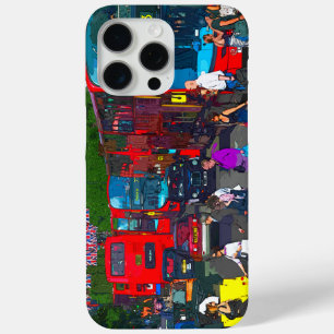 Eine belebte Oxford Street mit Einkäufern und rote Case-Mate iPhone Hülle