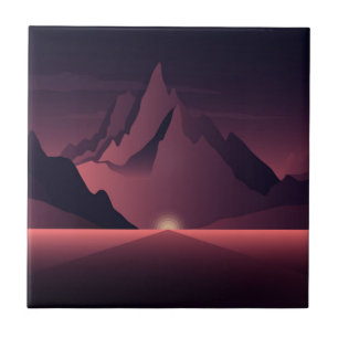 Eine Berg-Sonnenuntergang-Illustration         Fliese