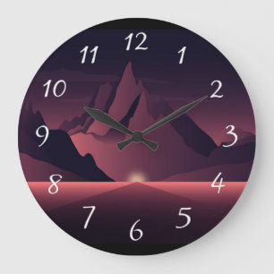 Eine Berg-Sonnenuntergangs-Illustration       Große Wanduhr
