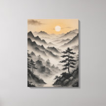 eine Berglandschaft mit Bäumen und Nebel