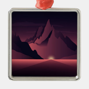 Eine Bergsonnenuntergangsillustration Ornament Aus Metall