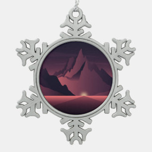 Eine Bergsonnenuntergangsillustration Schneeflocken Zinn-Ornament