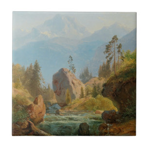 Eine Bergwelt mit Creek - Albert Zimmerman Fliese