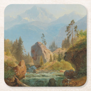 Eine Bergwelt mit Creek - Albert Zimmerman Rechteckiger Pappuntersetzer