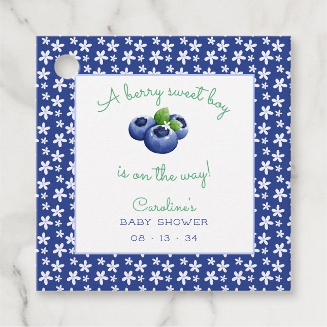 Eine Berry Sweet Baby Boy Dusche Blueberry Geschenkanhänger (Vorderseite)