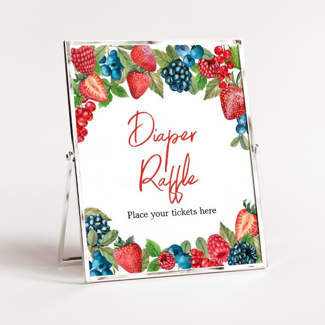 Eine Berry Sweet Baby Duschdusche Windeln Raffel Poster (Sweet Girl Berry Baby Shower Diaper Raffle Sign)