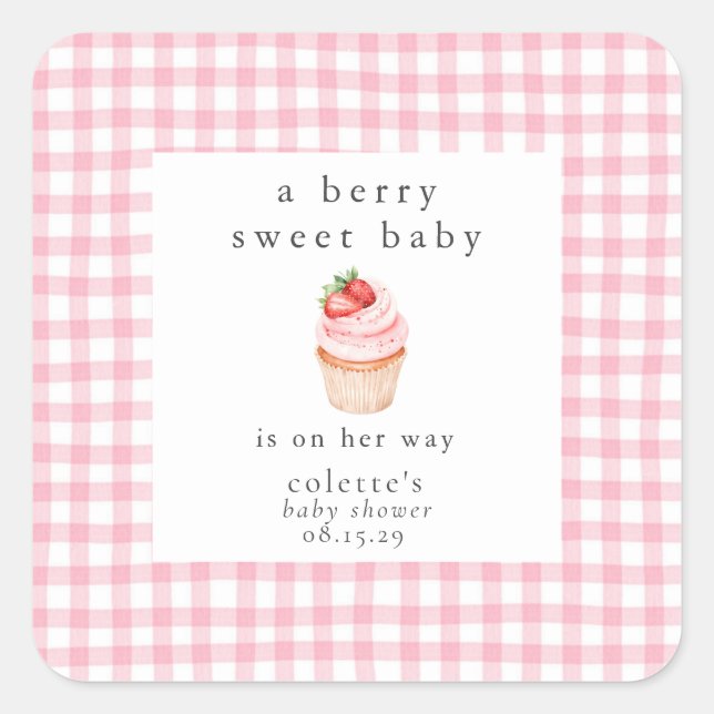 Eine Berry Sweet Baby Strawberry Baby Dusche Quadratischer Aufkleber (Vorderseite)