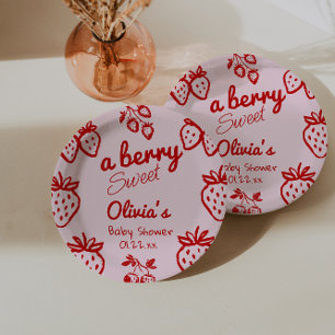 Eine Berry Sweet Pink Gezeichnet Strawberries Baby Pappteller
