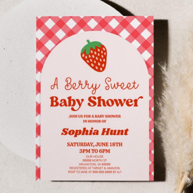 Eine Berry Sweet Red Pink Strawberry Baby Dusche Einladung (Von Creator hochgeladen)