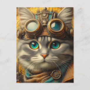 eine bezaubernde, steampunkengraue Katze Postkarte