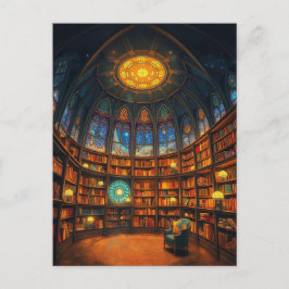 Eine Bibliothek, die zwischen den Sternen schwebt Postkarte