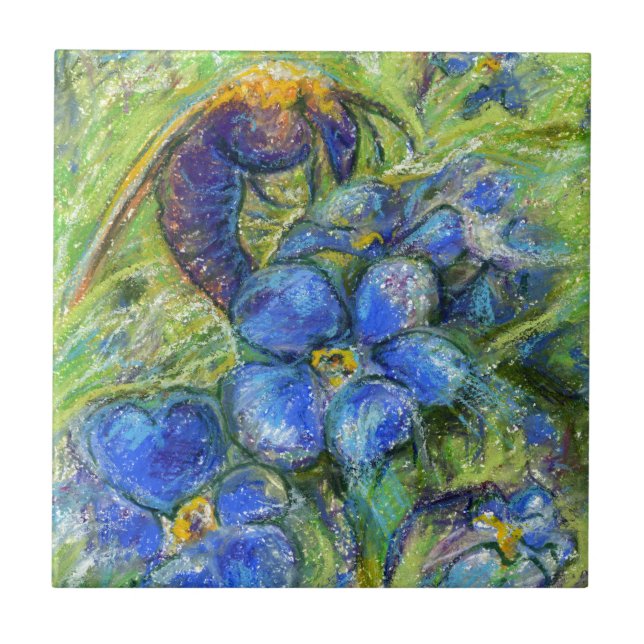 Eine Biene & Vergessen-nicht-Blume Fliese (Vorderseite)